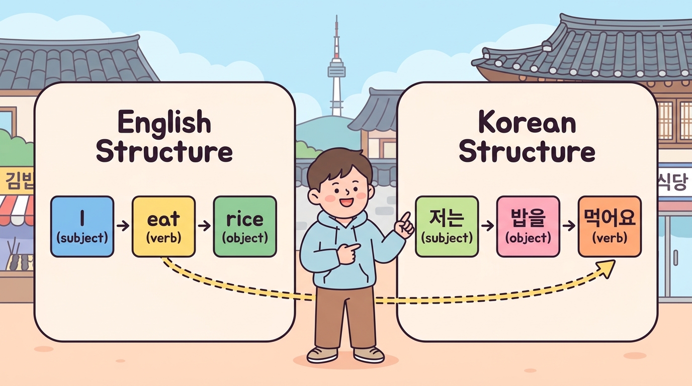 Side-by-side sentence builder showing English 