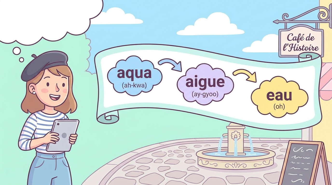 A single Latin word morphing step by step into modern French —